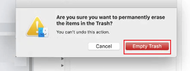 Klik Empty Trash dari menu popup untuk menghapus cache Dropbox secara permanen dari perangkat Mac Anda