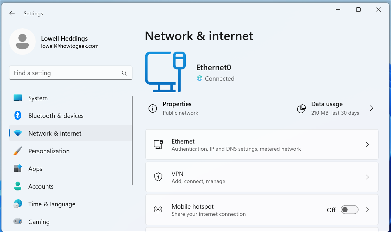 Настройки сети и Интернета Windows 11
