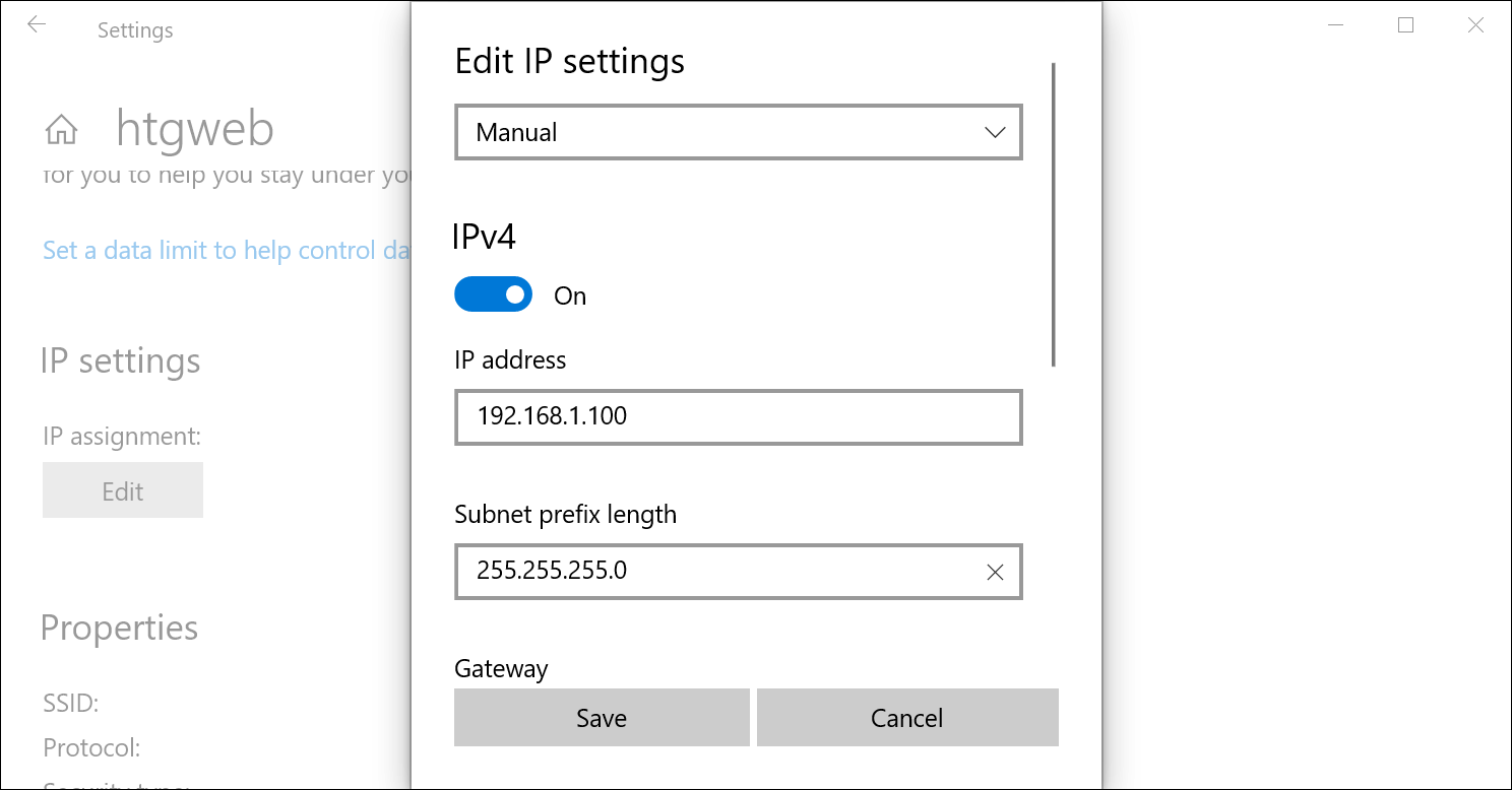 Setări IP manuale pentru Windows 10