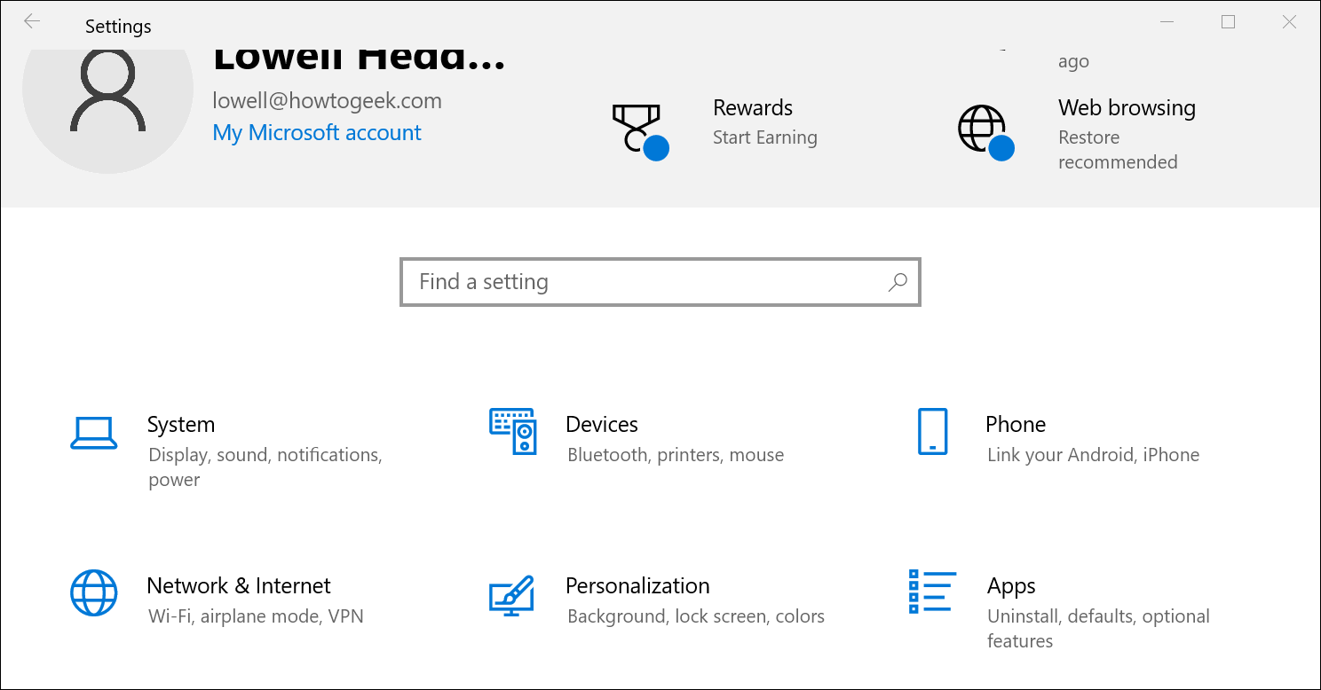 Aplikacja ustawień systemu Windows 10