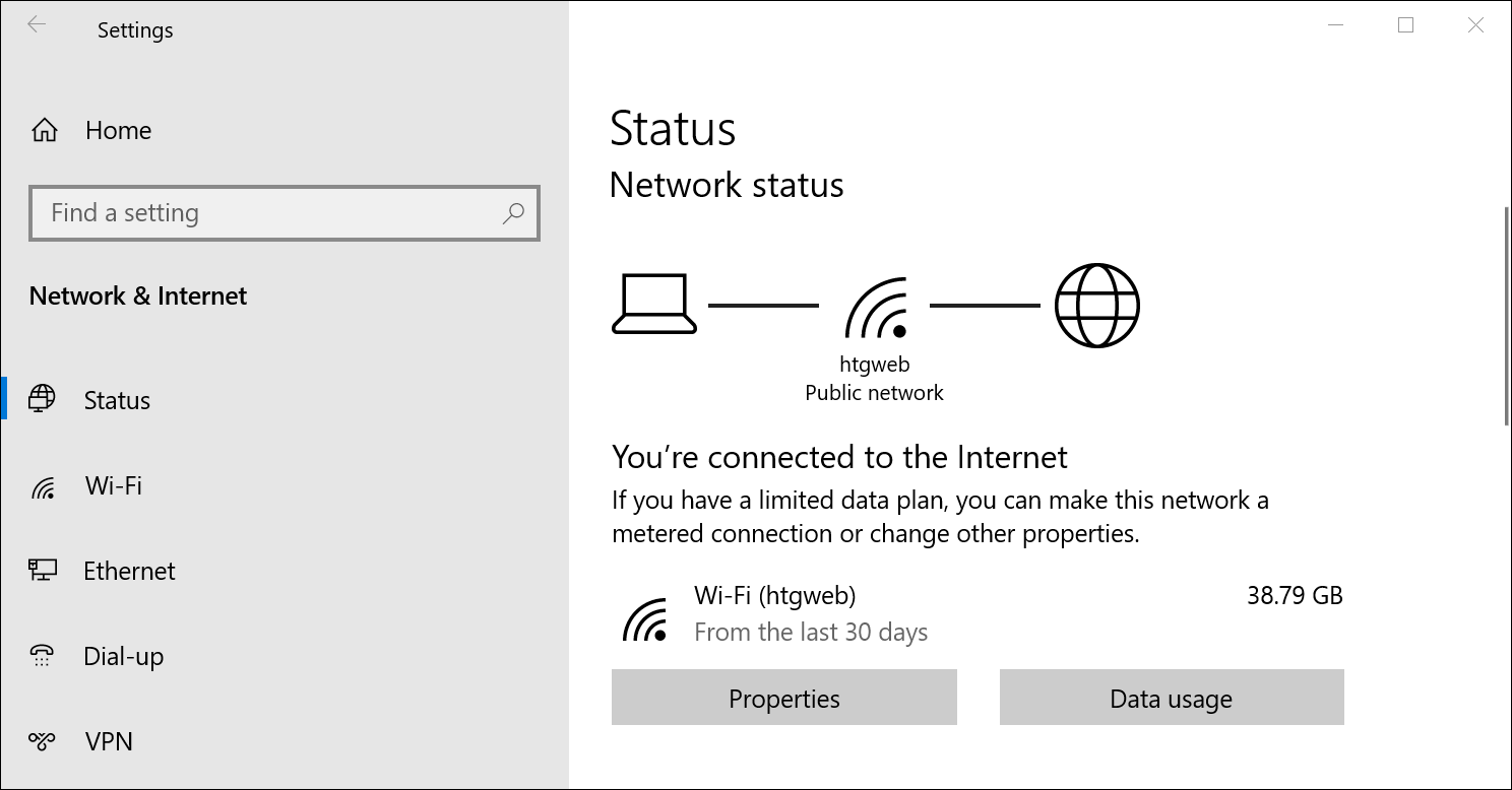 การตั้งค่าเครือข่ายและอินเทอร์เน็ตของ Windows 10
