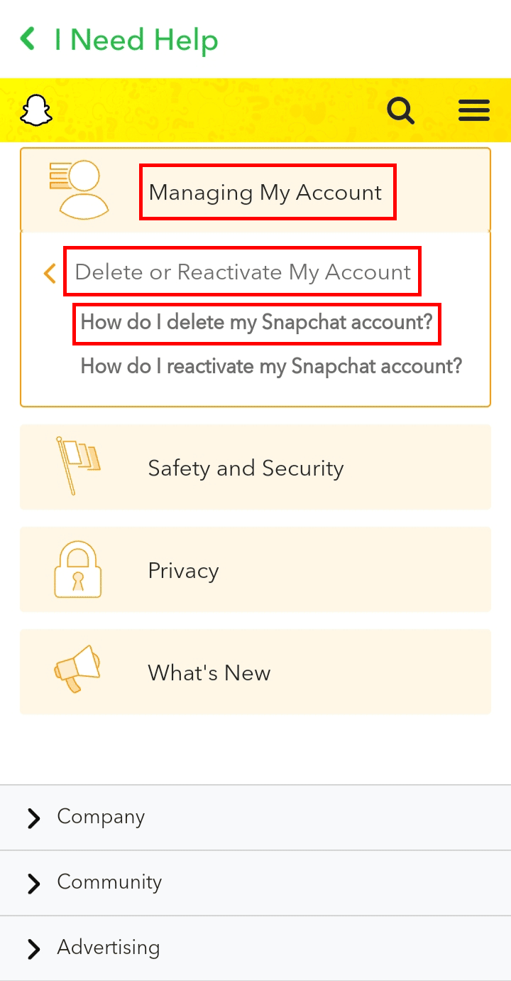 Appuyez sur Gérer mon compte - Supprimer ou réactiver mon compte - Comment supprimer mon compte Snapchat ?