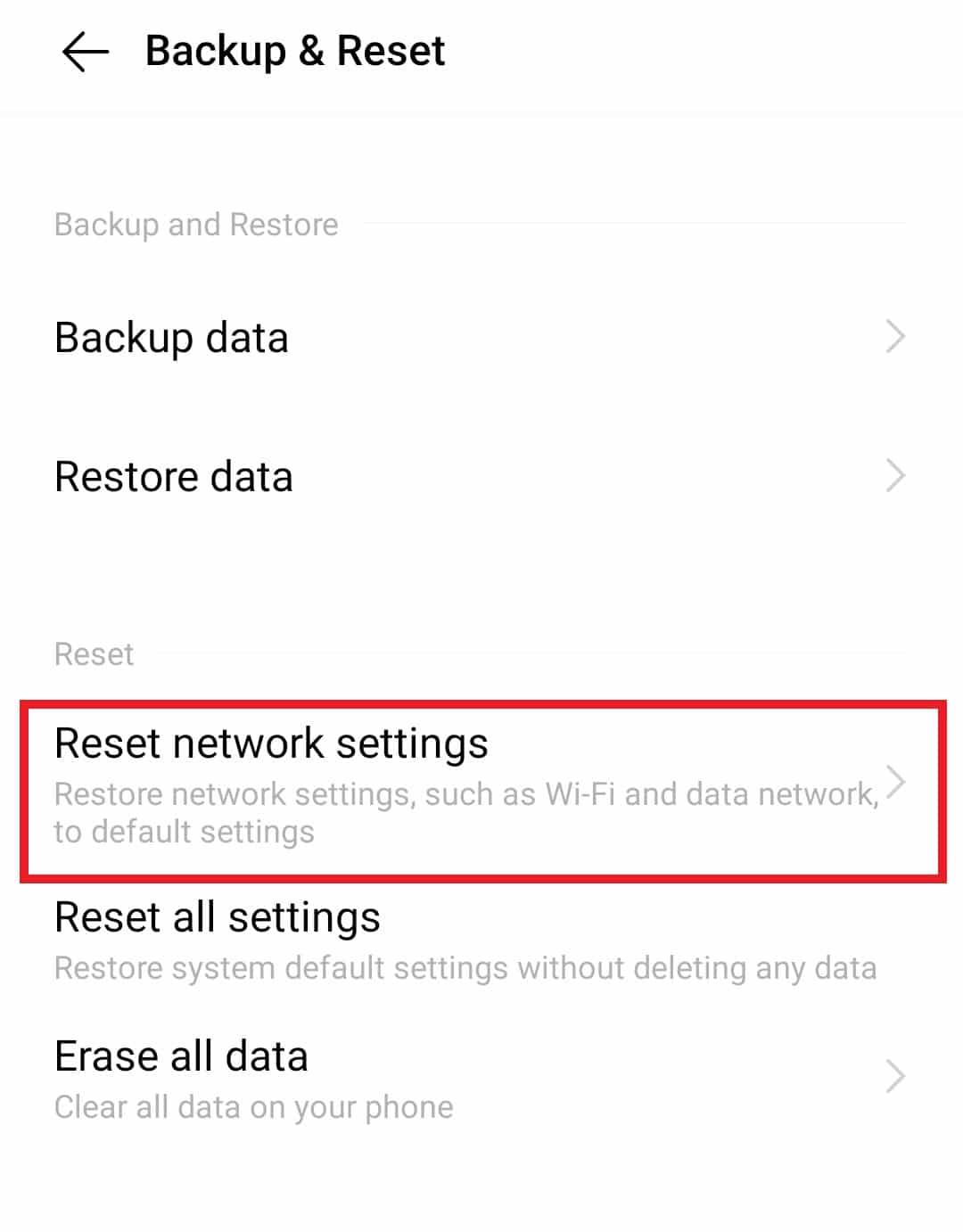 Seleccione Restablecer configuración de red. Cómo reparar el error del servidor de Verizon