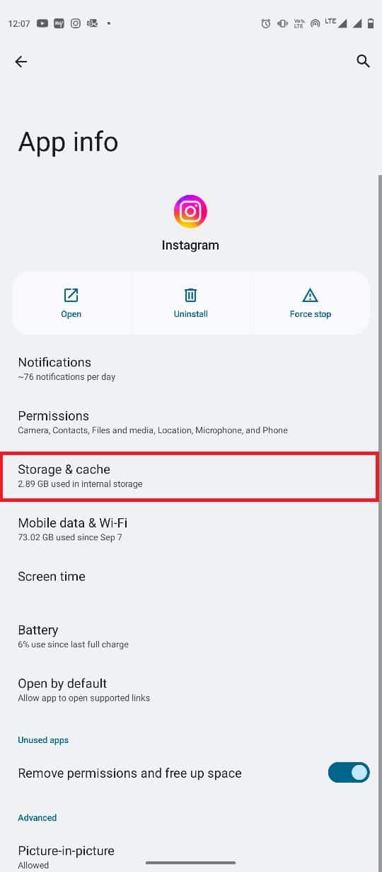 localize e toque em Armazenamento e cache. As 10 principais maneiras de corrigir o problema de não carregar histórias do Instagram