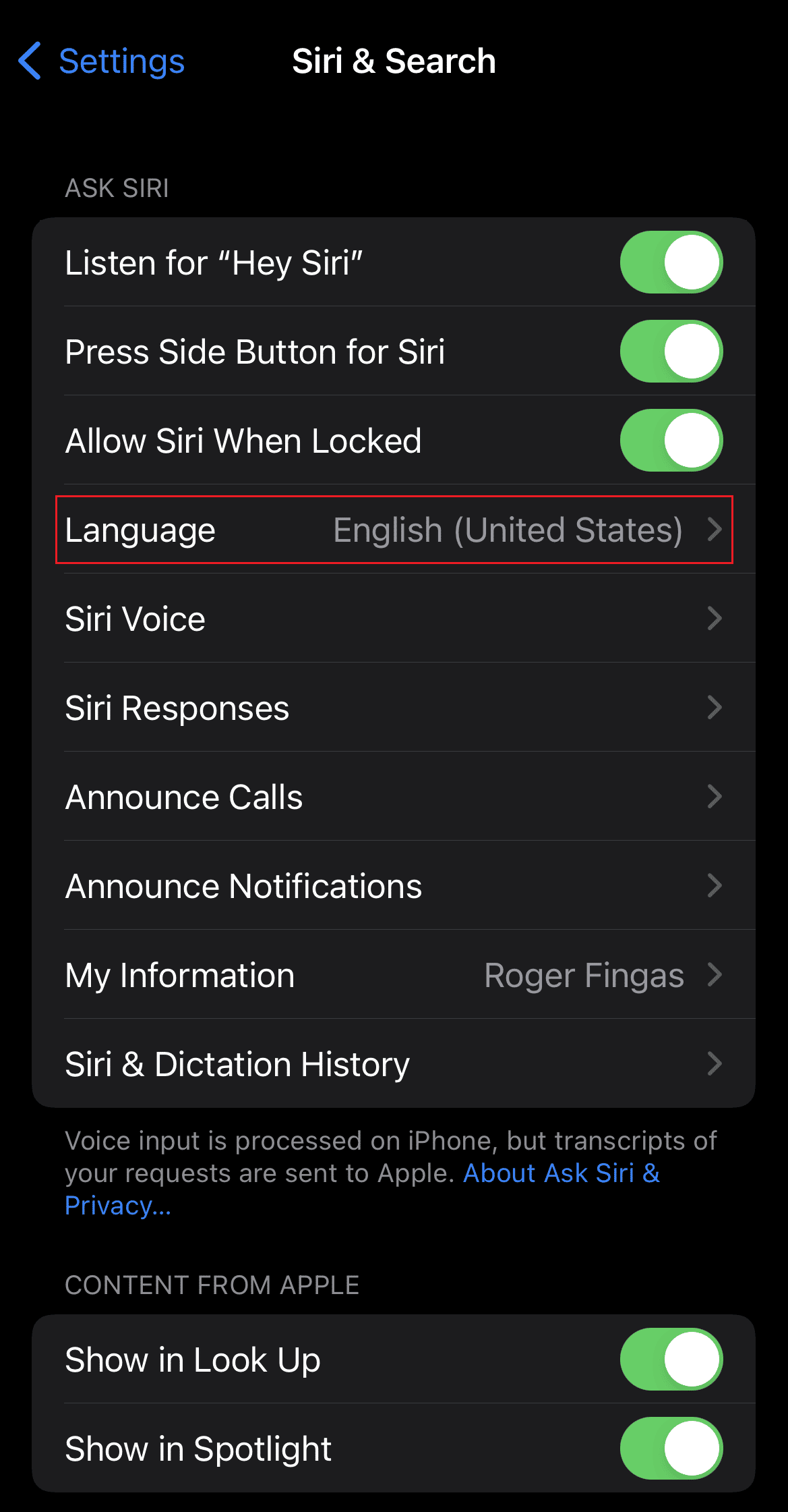 Tippen Sie auf die Option Sprache und wählen Sie die gewünschte Sprache aus der Liste | Hey Siri funktioniert nicht