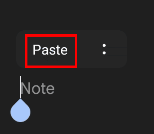 Ketuk opsi Tempel untuk menempelkan teks.