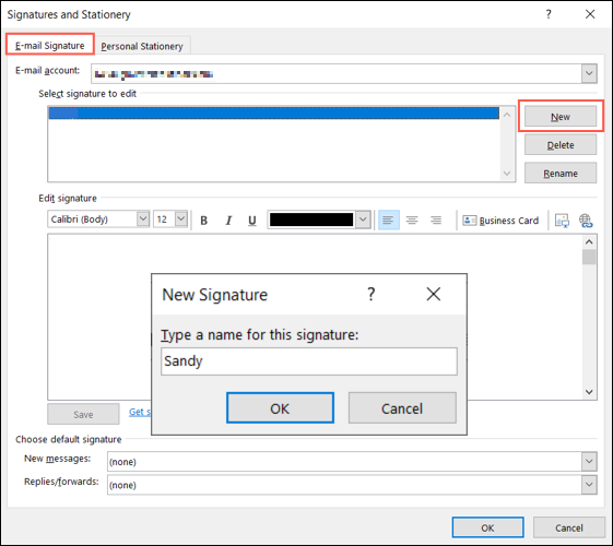 Nuove finestre di configurazione della firma