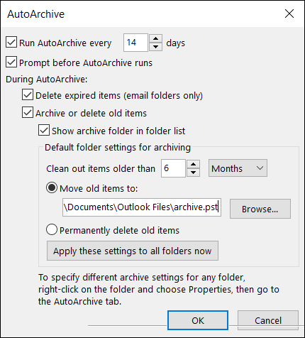 Configuración de Autoarchivar en Outlook