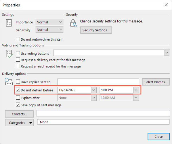 Programar cuándo enviar un correo electrónico en Outlook