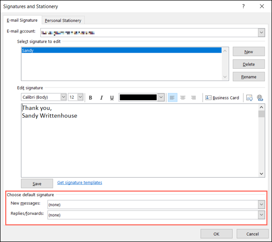 Configurações padrão para uma nova assinatura