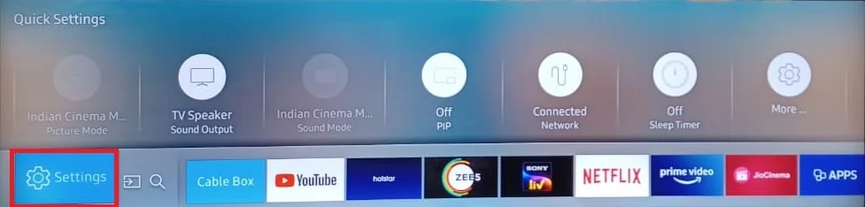 Ayarlar menüsü Samsung Smart TV Ana Ekran