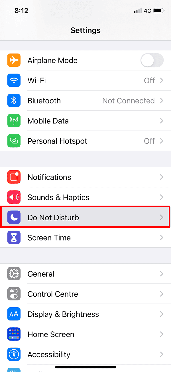 Appuyez sur l'option Ne pas déranger | Le son de notification iOS 15 ne fonctionne pas