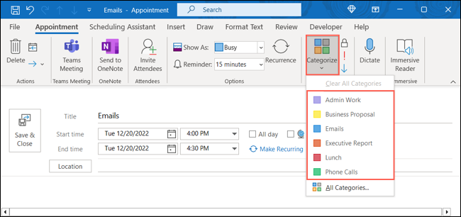 分类 Outlook 中的下拉列表