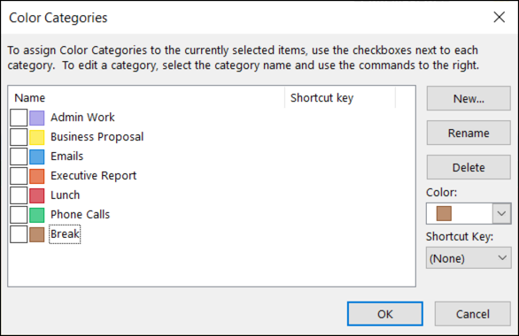 Outlook Takviminde kategori kurulum penceresi