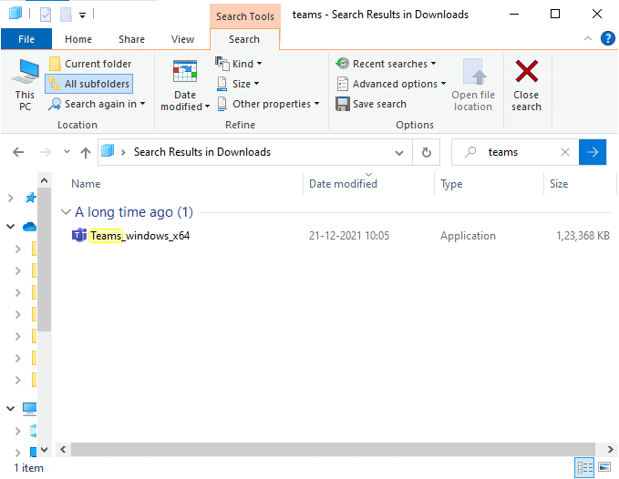 passare a I miei download ed eseguire il file di installazione di Windows 64 di Teams