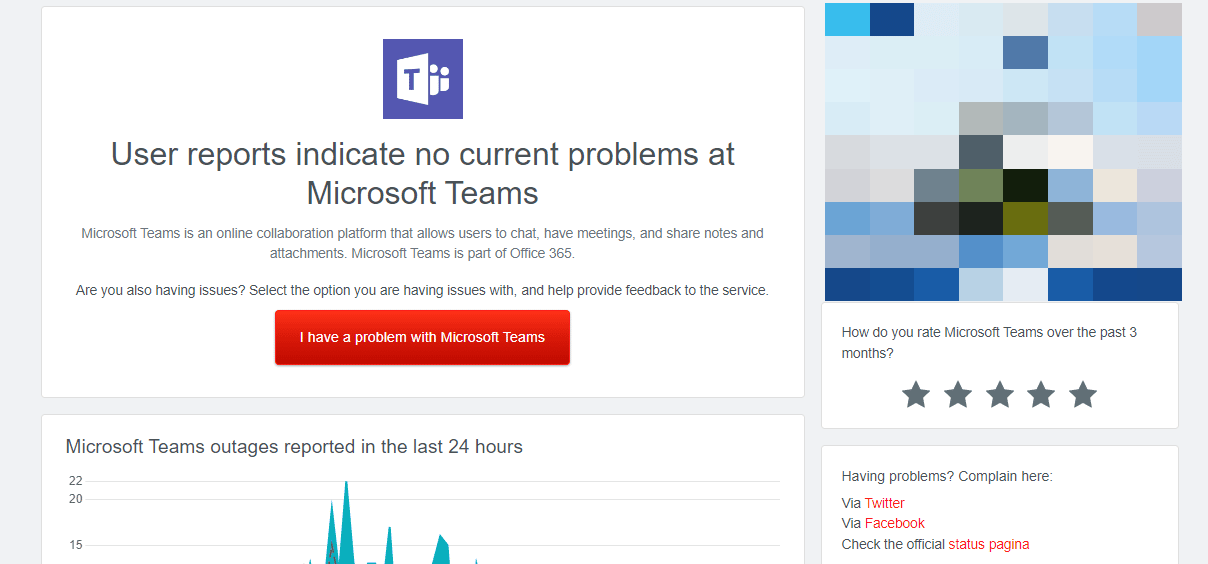 Página do Downdetector do Microsoft Teams