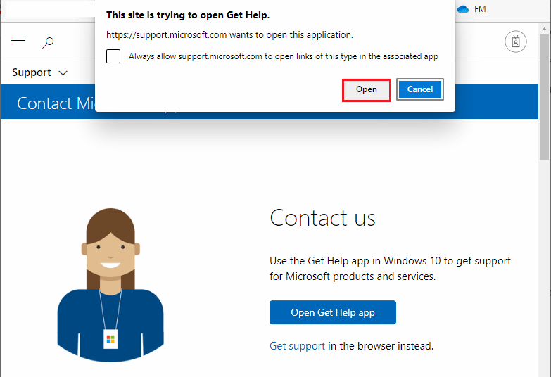 faceți clic pe butonul Open Get Help și confirmați solicitarea făcând clic pe butonul Open