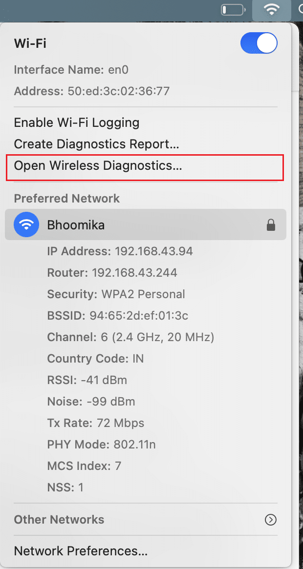 คลิกที่ Open Wireless Diagnostics |