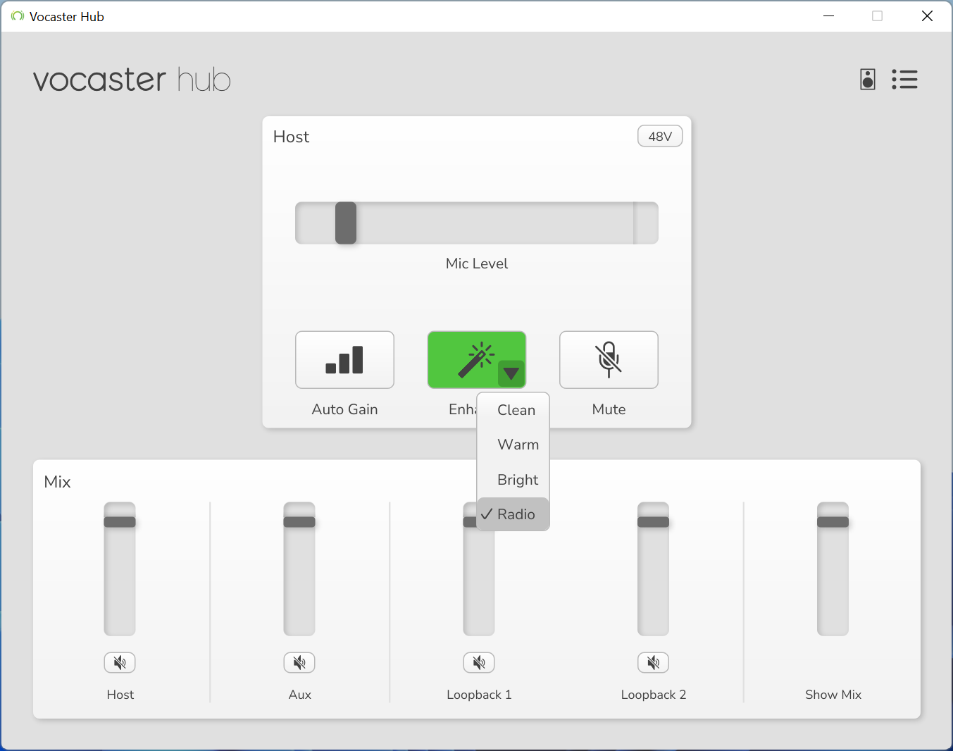 Кривые эквалайзера Focusrite Vocaster Hub Enhance