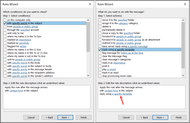 Создание ответа с правилом шаблона в Outlook для Windows