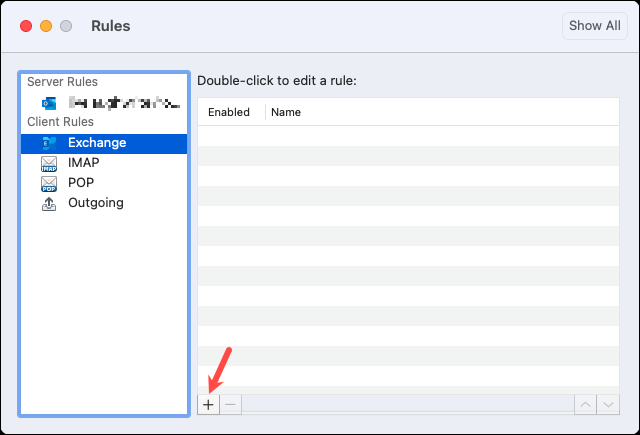 قاعدة جديدة في Outlook على Mac