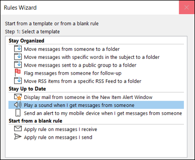 การสร้างกฎการเล่นเสียงใน Outlook บน Windows