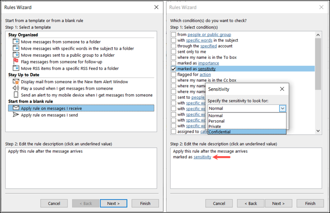 Erstellen einer Vertraulichkeitsregel in Outlook unter Windows