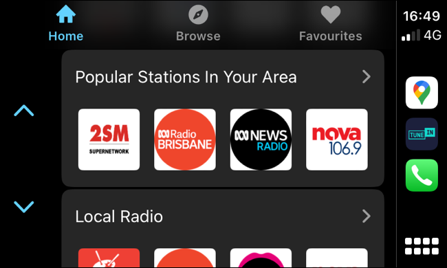 Interfață TuneIn Radio CarPlay