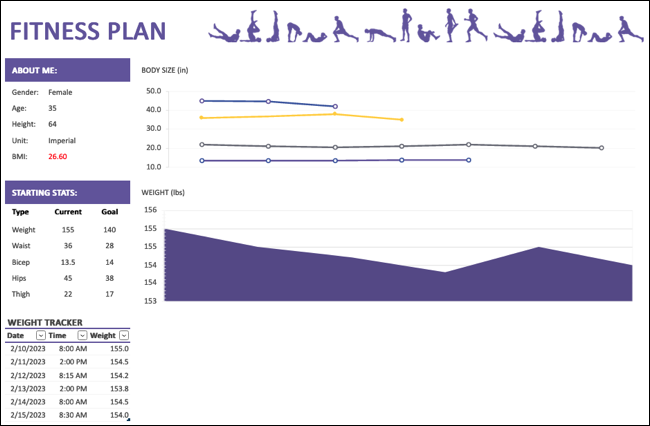 Fitnessplan-Gewichtstracker-Registerkarte