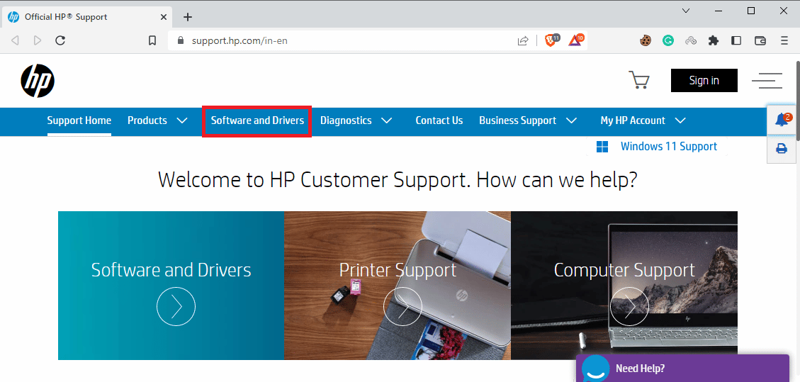 visite o site oficial de suporte da HP e localize o software e os drivers