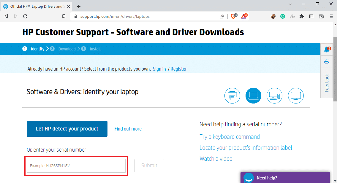 digite o número de série do seu dispositivo. 6 maneiras de corrigir o problema do HP Software Framework não instalado