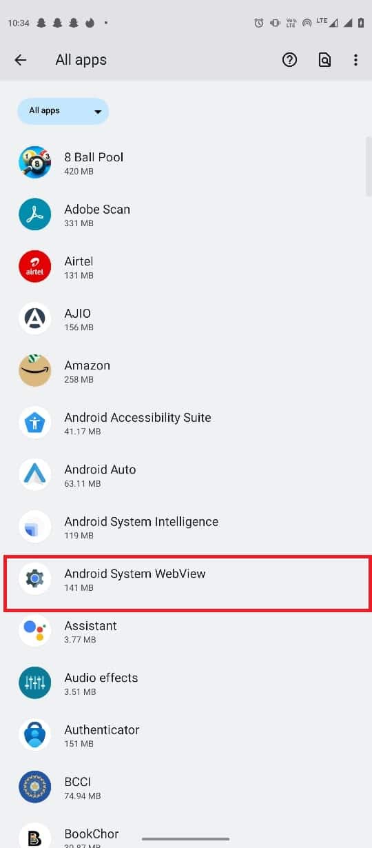 Zlokalizuj i stuknij w Android System WebView. Napraw problem z aktualizacją WebView systemu Android