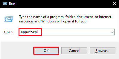 Geben Sie appwiz.cpl in das Dialogfeld „Ausführen“ ein