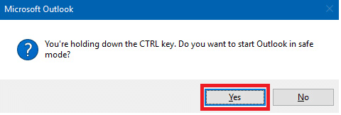 Klicken Sie auf die Schaltfläche Ja, um Outlook im abgesicherten Modus auszuführen