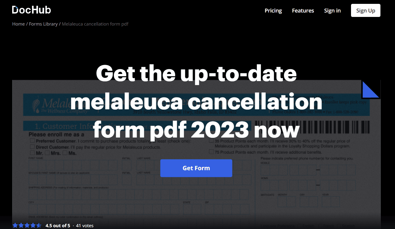 Formularz rezygnacji Dochub Melaleuca pdf | Jak anulować subskrypcję Melaleuca