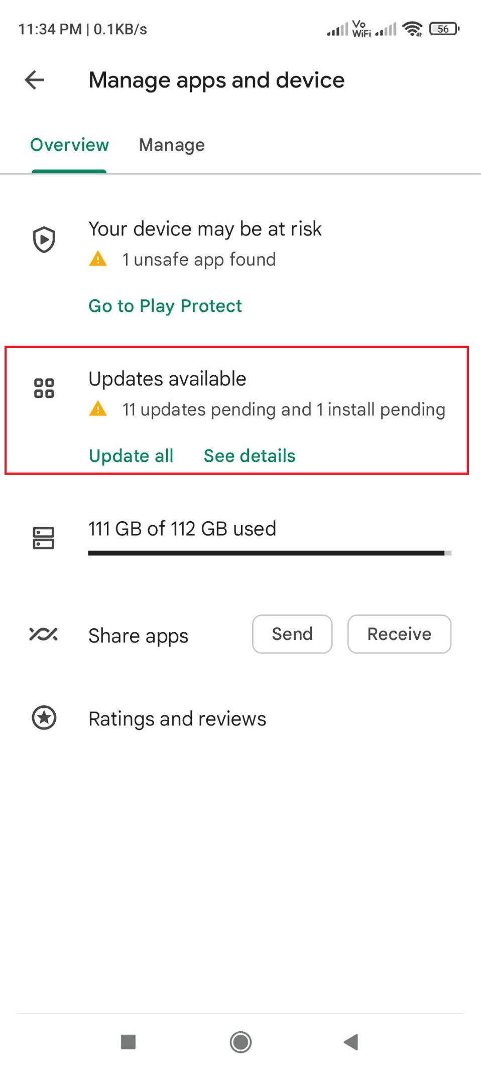 Pembaruan tersedia di Play store