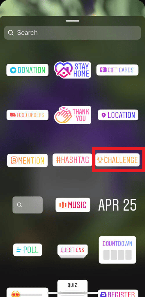 aşağı kaydır ve Challenge çıkartmasını ara