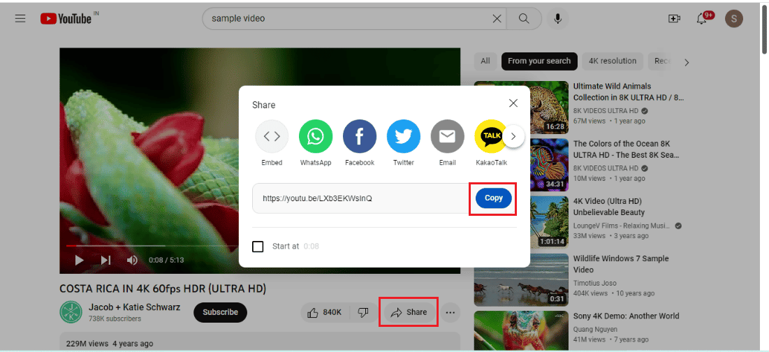 คลิกที่แบ่งปัน - คัดลอก เพื่อคัดลอกลิงค์วิดีโอ