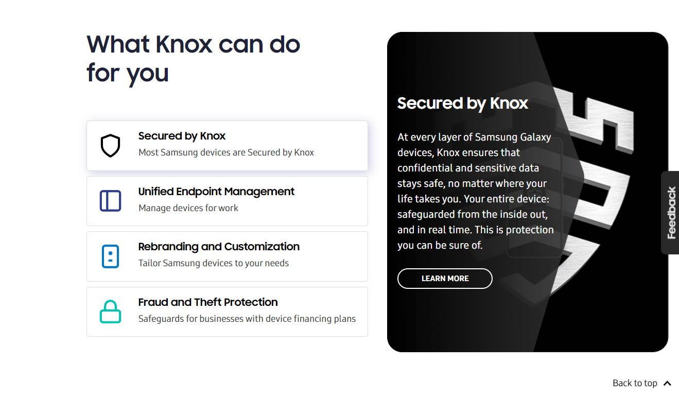 Samsung Knox-Website