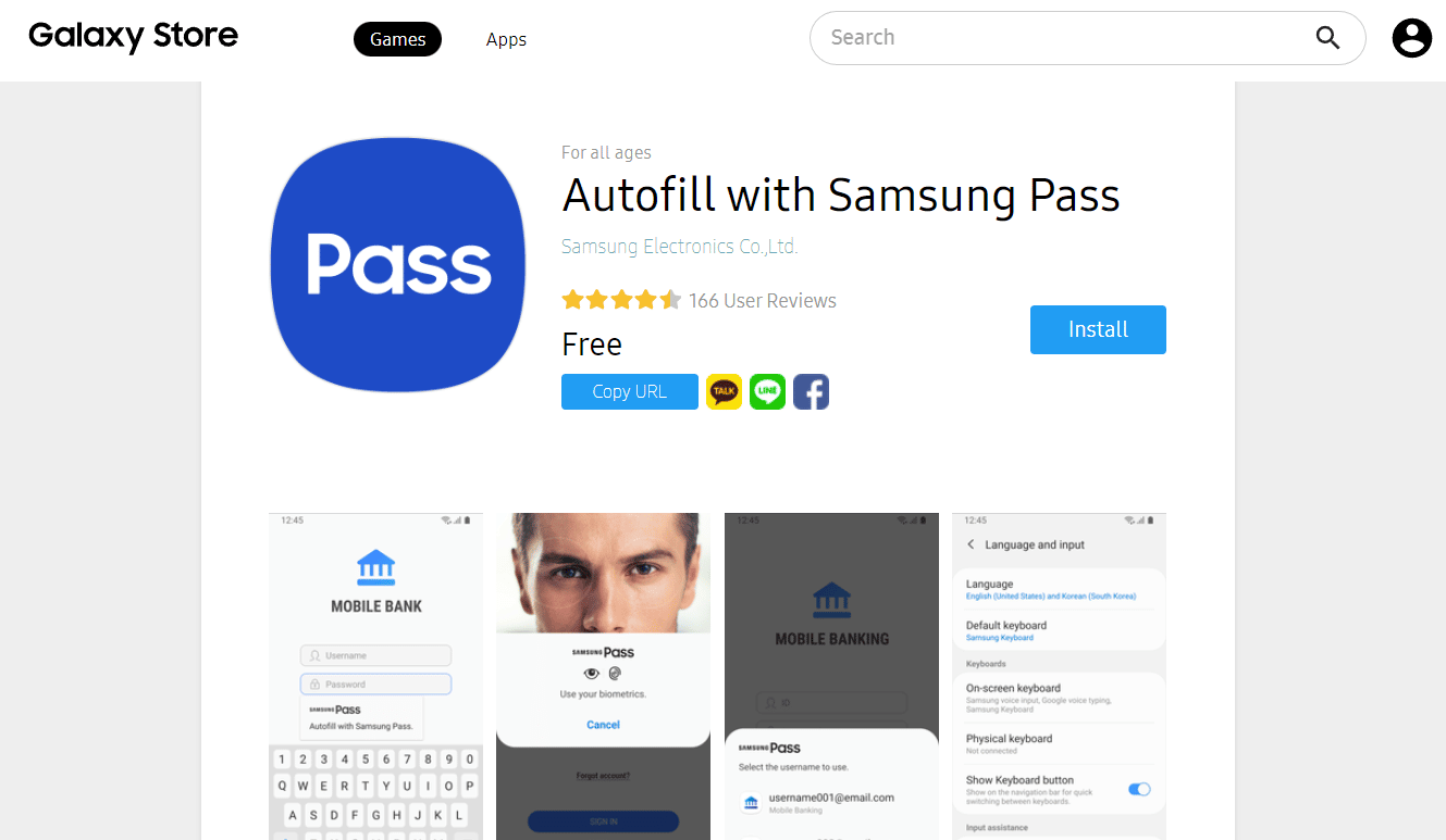 在 Galaxy Store 上使用 Samsung Pass 自动填充