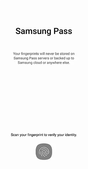 verifique sus datos biométricos para ingresar al menú de Samsung Pass