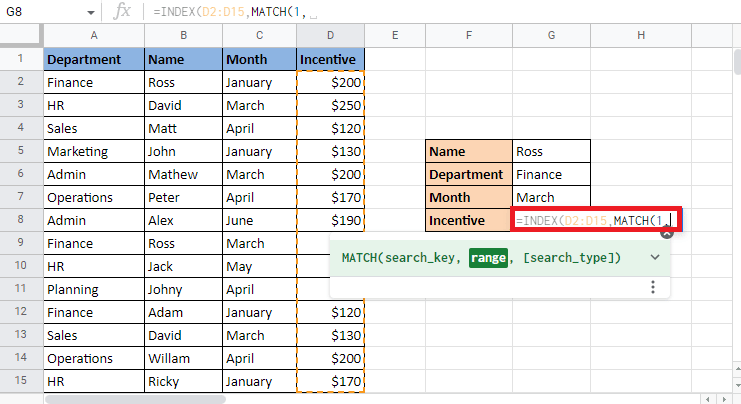 Tambahkan koma untuk pindah ke argumen penambahan kriteria berikutnya untuk membuat kecocokan. Cara INDEX MENCOCOKKAN Beberapa Kriteria di Google Sheets