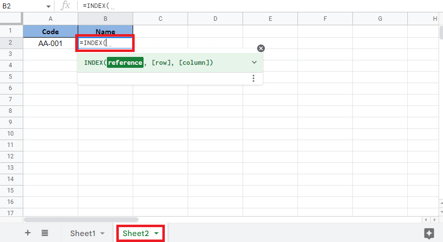 Commencez par un égal à et tapez la formule INDEX. Comment INDEXER MATCH plusieurs critères dans Google Sheets