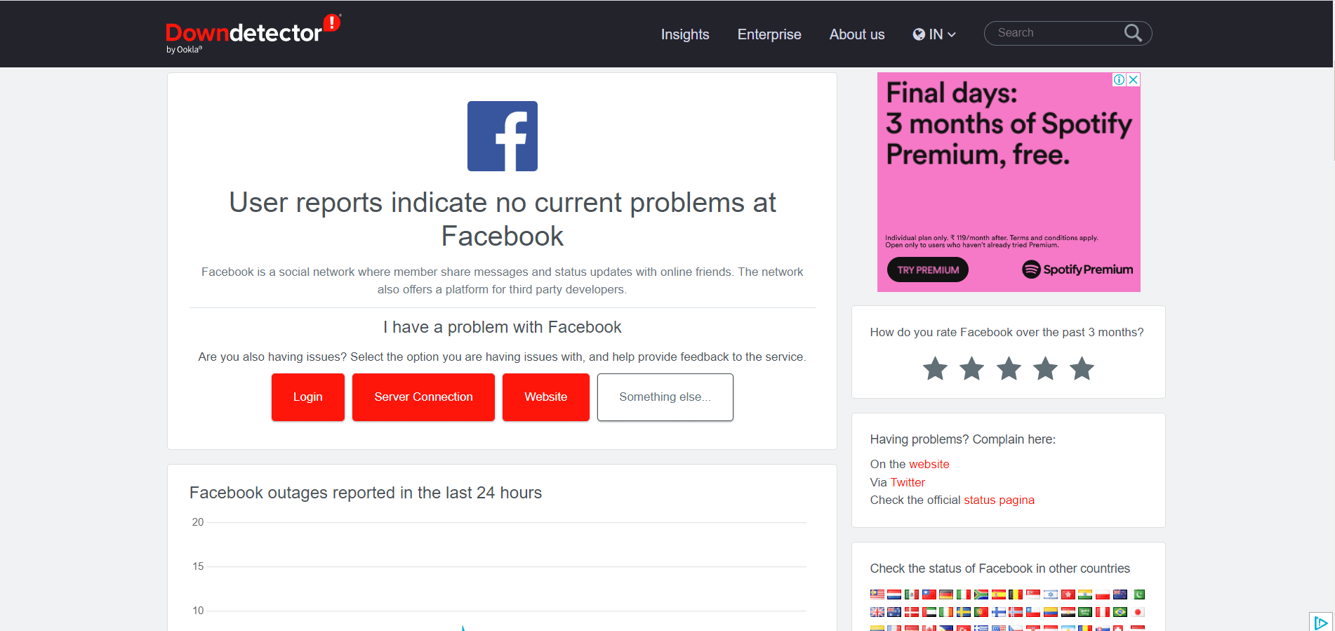 หน้า Facebook ของ DownDetector