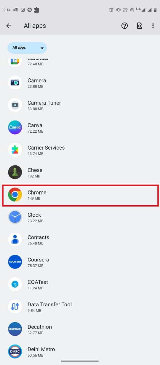 Chrome'u bulun ve seçin. Google Chrome Android'de Çökmeye Devam Ediyor Nasıl Onarılır