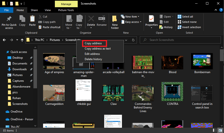 คลิกขวาที่แถบที่อยู่ของ file explorer และคลิกที่ที่อยู่คัดลอก