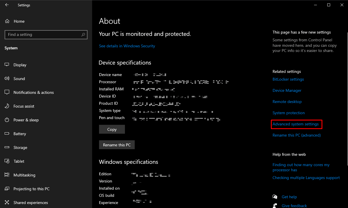 システムの詳細設定をクリックします。システムがWindows 10で指定されたパスを見つけられない問題を修正する9つの方法