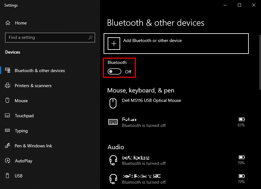 Bluetooth サービスをオンにする