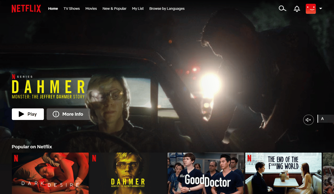 Homepage der Netflix-Website