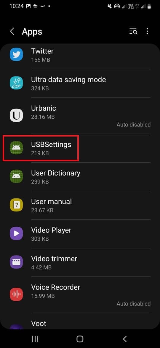 ค้นหาและเลือก USBSettings